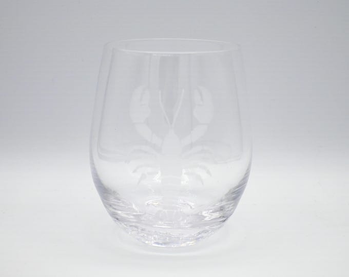 Etched Stemless Wine Glass - Lobster