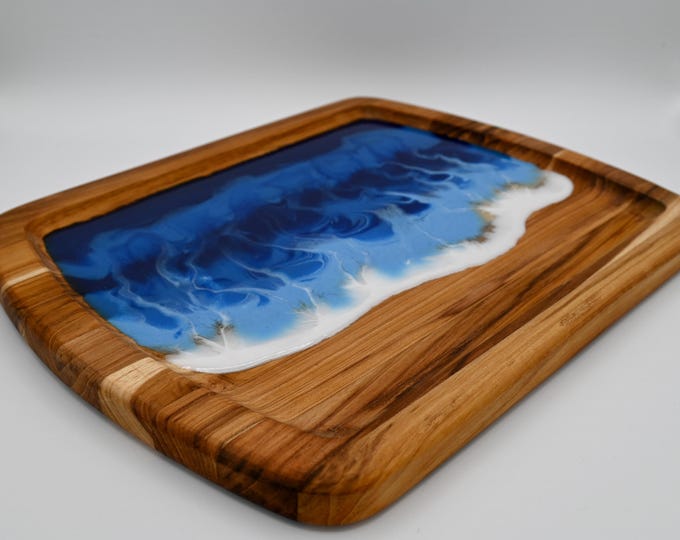 Resin Wave Tray - Teak Wood