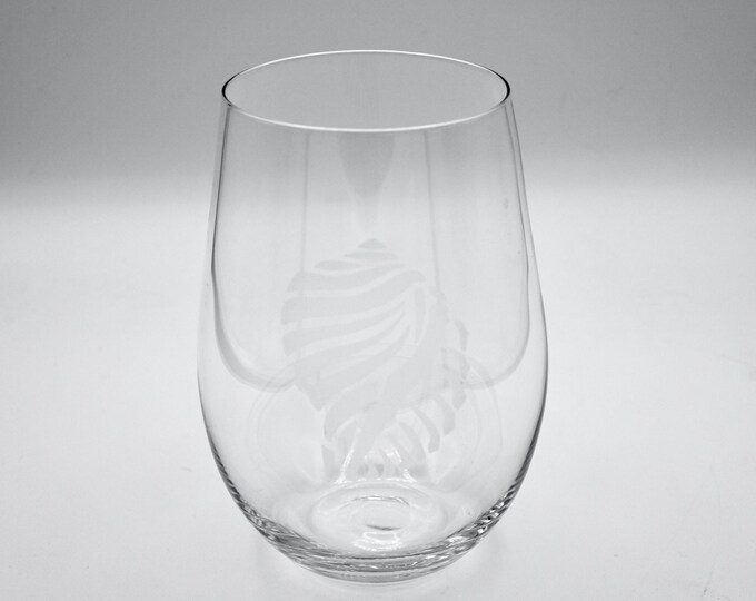 Etched Stemless Wine Glass - Cone Shell