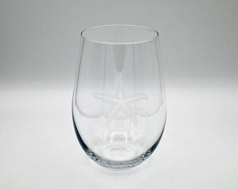 Verre à vin sans pied gravé - Étoile de mer