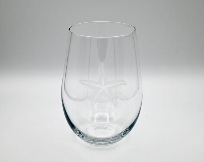 Etched Stemless Wine Glass - Starfish