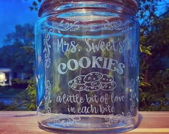 Personalized Cookie Jar-Teacher Gift Idea-Custom Baked Goods Glass Jar-Christmas Gift Idea-Treat Storage- Recipe Jar-SHIPS 24 HOURS! Cookies