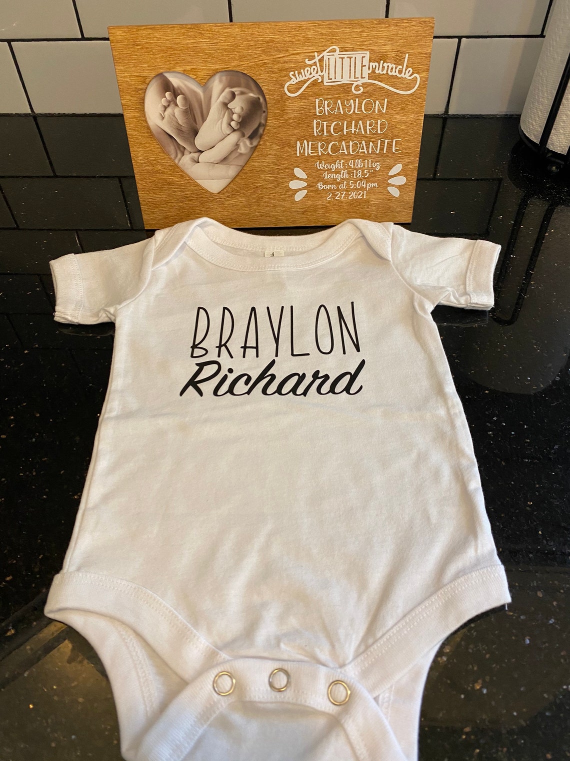 Personalized Baby Onesie White Newborn Announcement Onesie Etsy