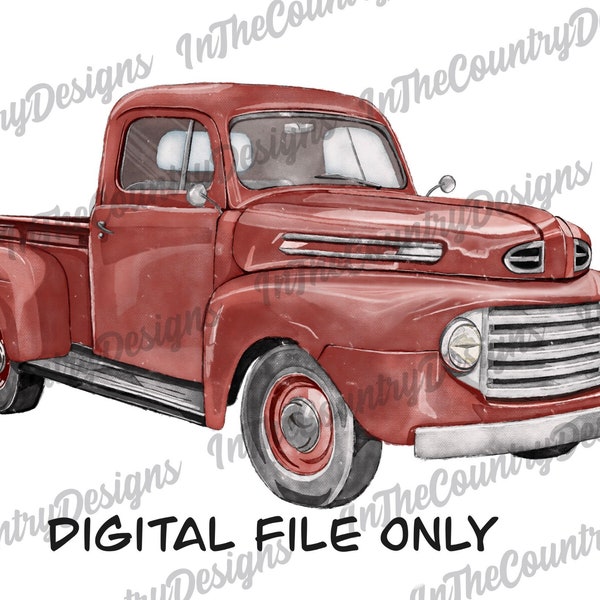 Vintage Truck, Classic, Red, Made in the USA, Rustic, Watercolor, PNG, High Resolution Digital Download