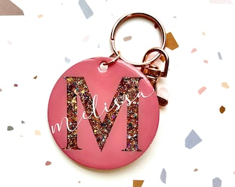 Custom Monogram Keychain, Personalized Gifts under 20, Custom Initial Name Keychain, Glitter Keychain Gift, Monogram Gift for her, Bag charm