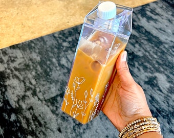 Wildflowers Clear Milk Carton Water bottle Tumbler, Custom Mug Personalized 16 oz, Floral Boho Gift under 20