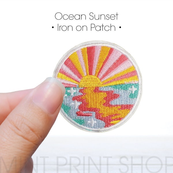 Ocean Sunset Embroidery Patch, Trucker Hat Patch, Iron on patch, embroidery patch, trucker hats, chenille patch, iron on, accessory