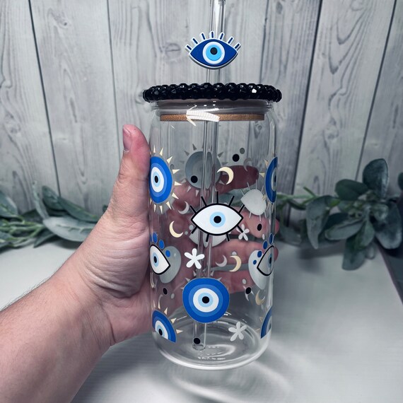 UV DTF Glass Can Cup Wrap for 16 Oz and 20 Oz Libbey Can Cups Evil Eye  Theme 