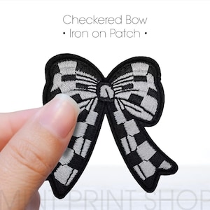 Checkered Bow Embroidery Patch, Trucker Hat Patch, Iron on patch, embroidery patch, trucker hats, chenille patch, iron on, Bow, coquette era