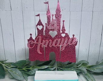 Personalized Glitter Princess Castle Cake Topper: 6-Inch Party Decor