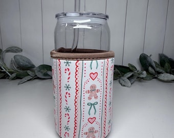 Gingerbread Man Print Drink Sleeve with Handle, Coffee Cup Sleeve, Cozie