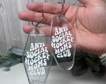 Anti-Social Hockey Moms Club Keychain: Retro Motel Style