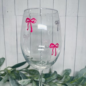 Pink Bow Wine Glass, Wine Glass, Pink Bow Glass, Hot Pink Bows