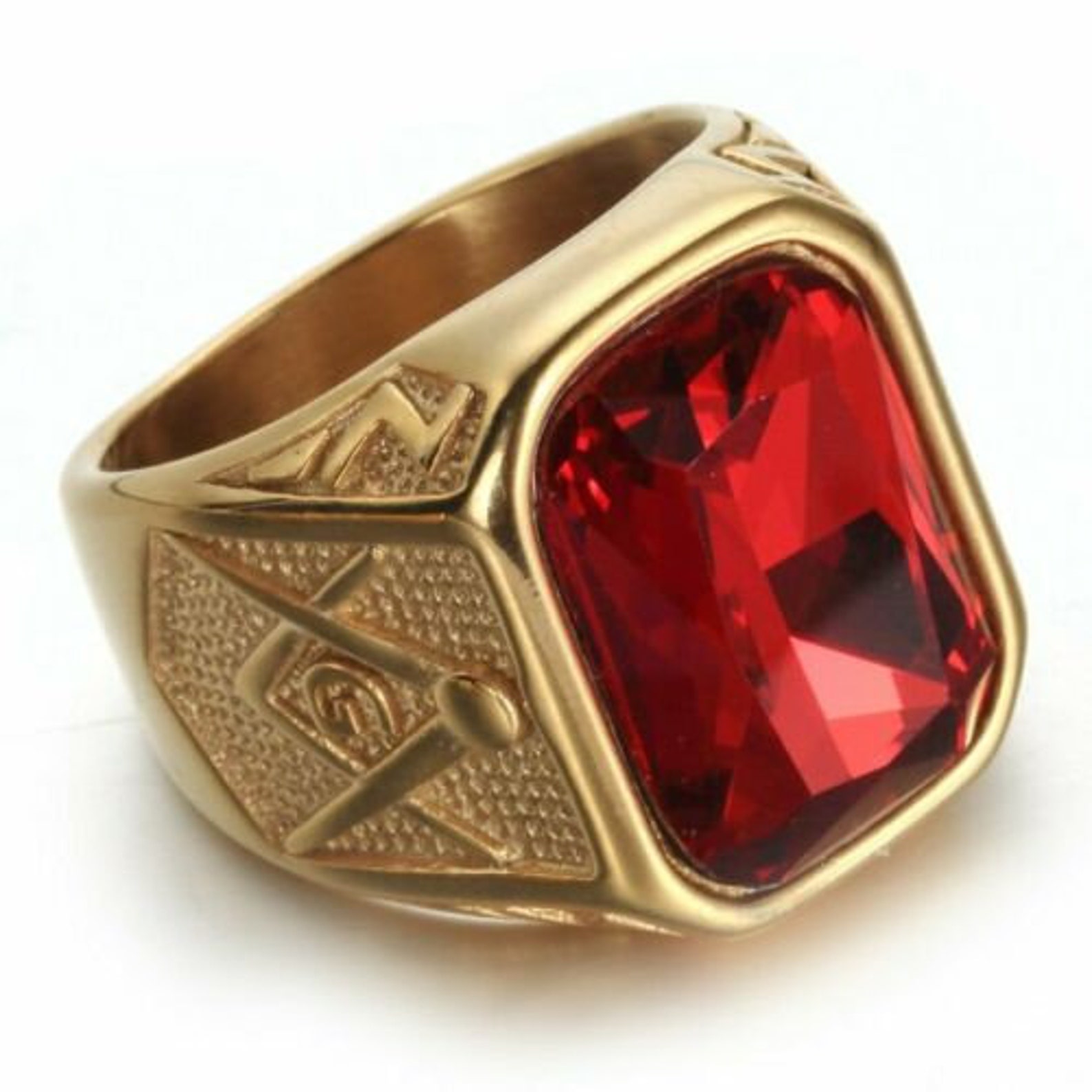 Anillo masónico de piedra de rubí de oro de hombres sólidos Etsy