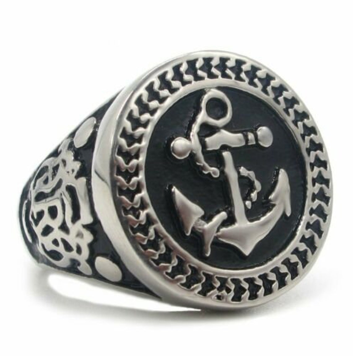 Solid Mens Nautical Anchor Ring 316L Stainless Steel Navy Etsy