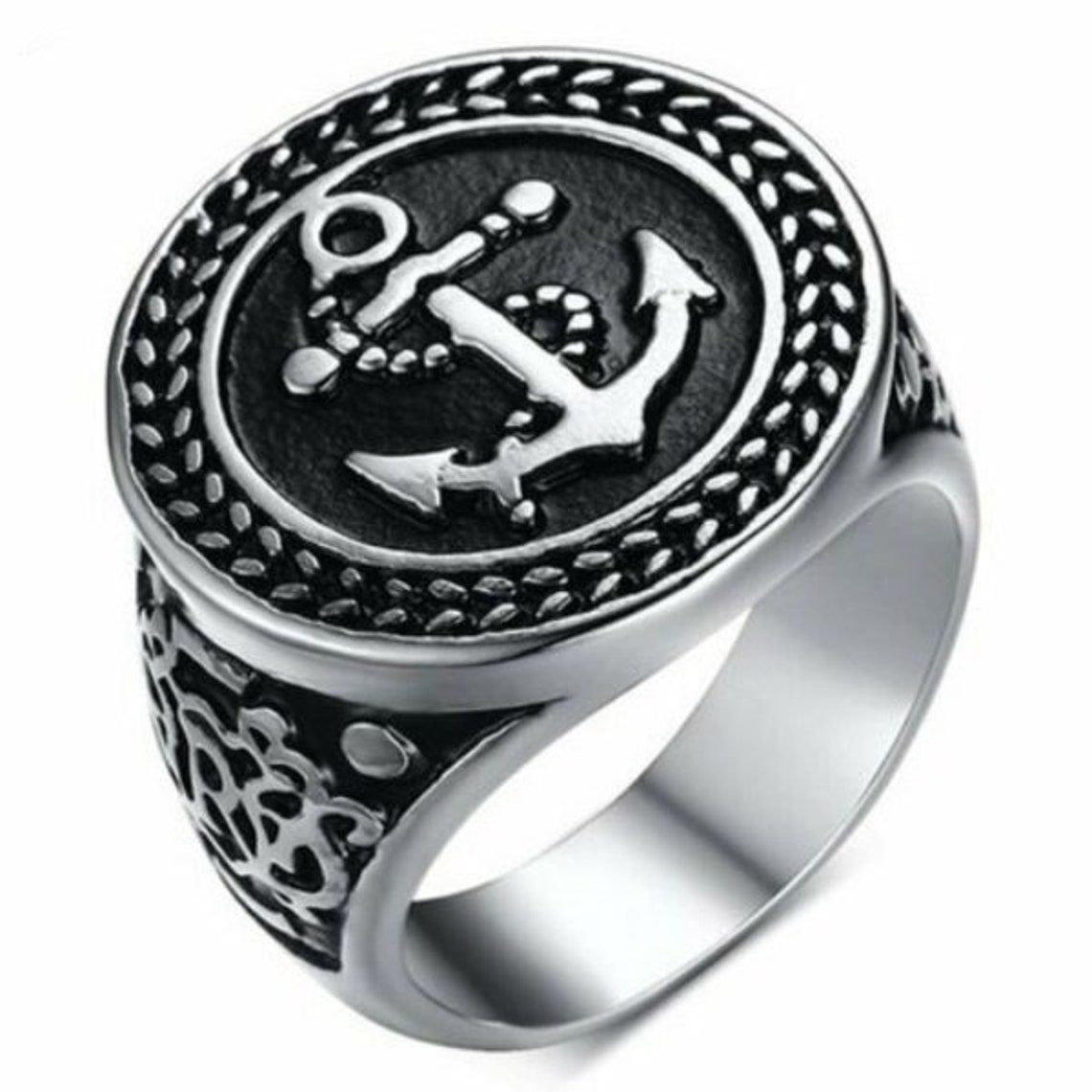 Solid Mens Nautical Anchor Ring 316L Stainless Steel Navy Etsy