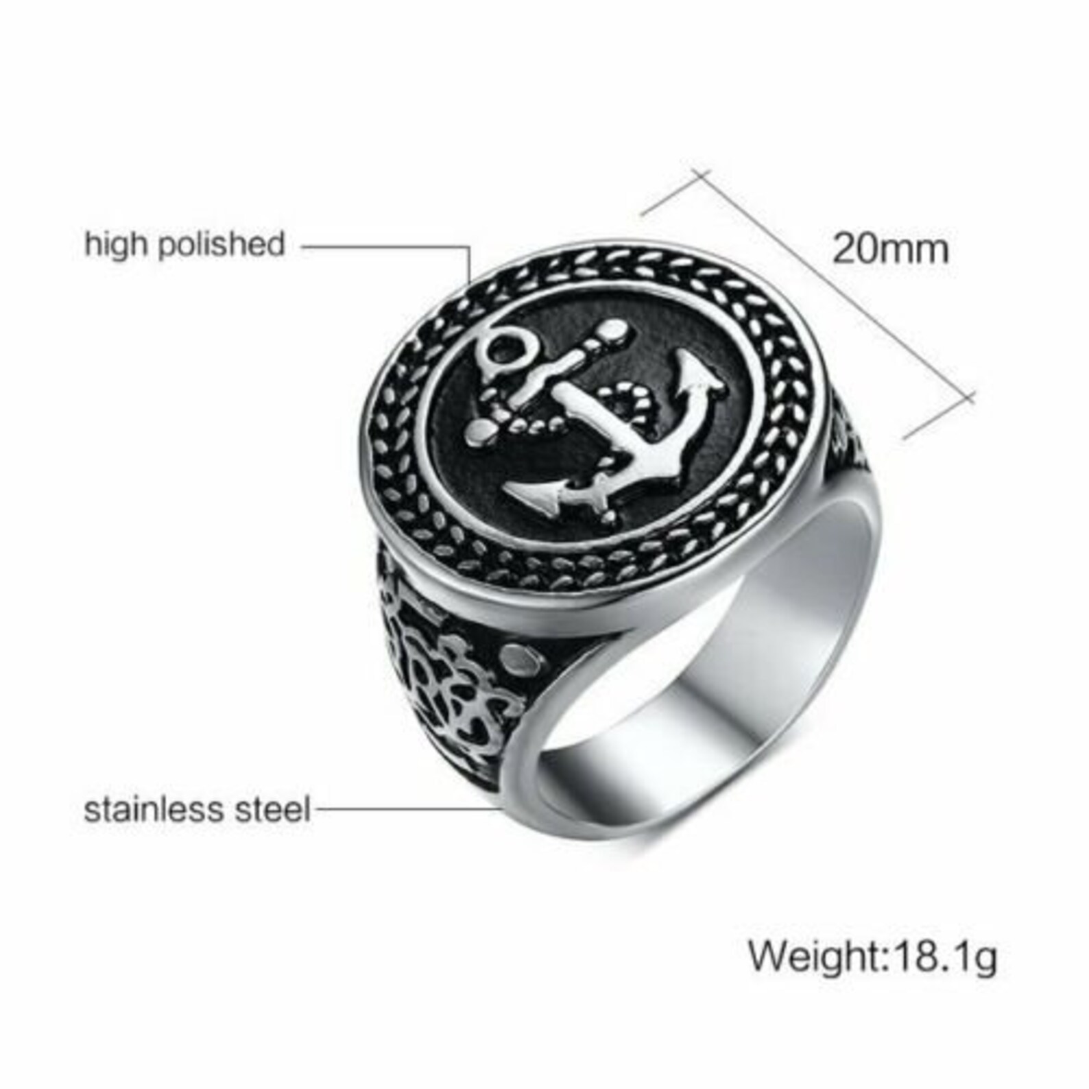 Solid Mens Nautical Anchor Ring 316L Stainless Steel Navy Etsy