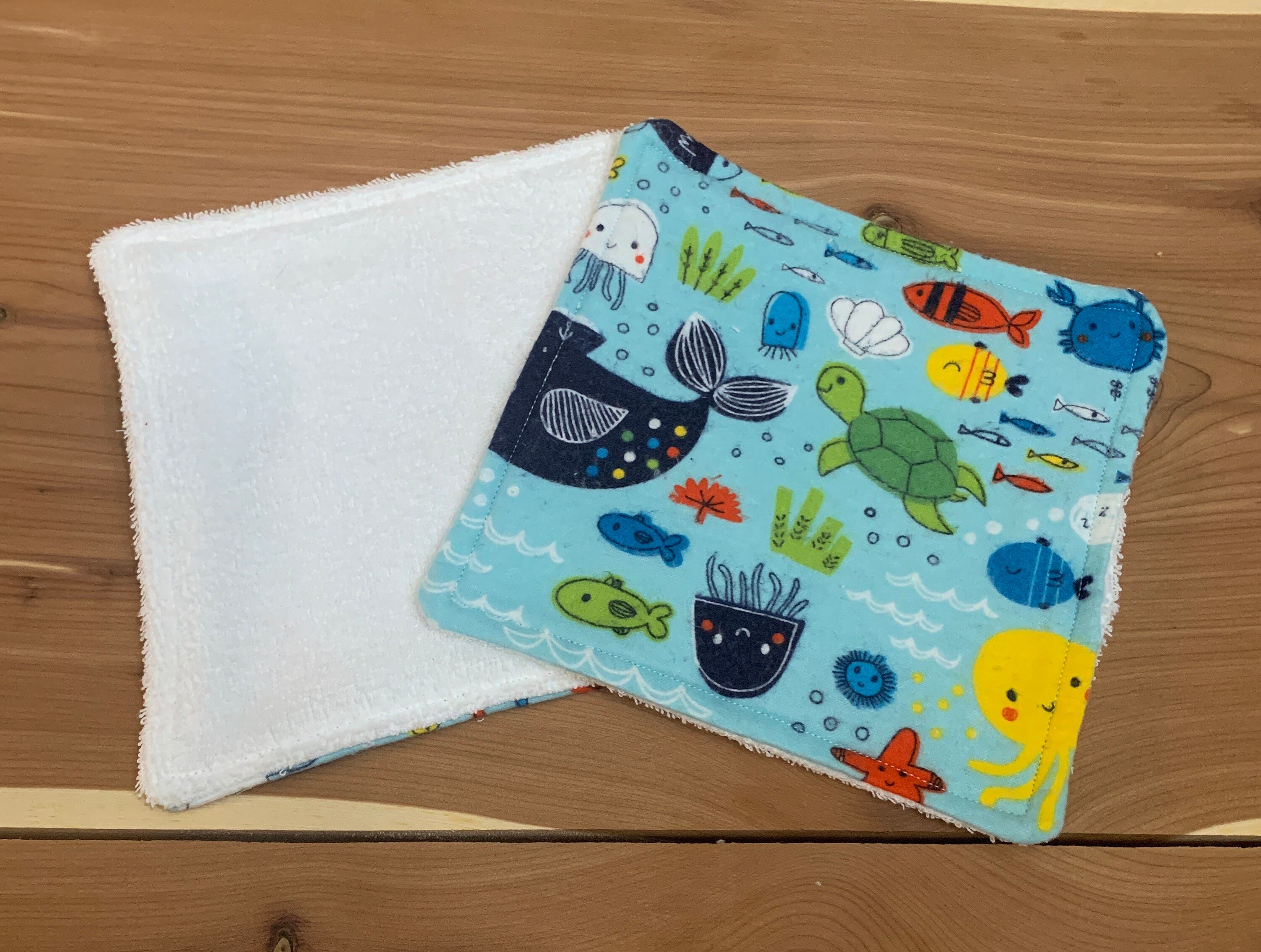 Burp Cloth Washcloth Flannel Sea Creatures Burp Cloth Wash Etsy