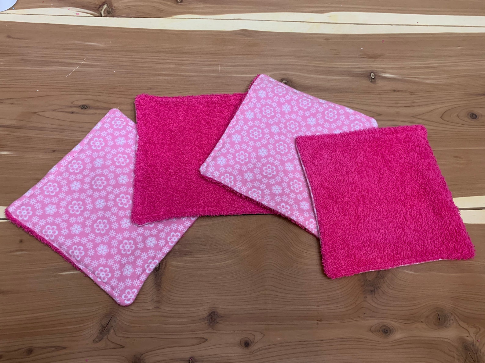 Flannel Pink Washcloths Flowers Etsy