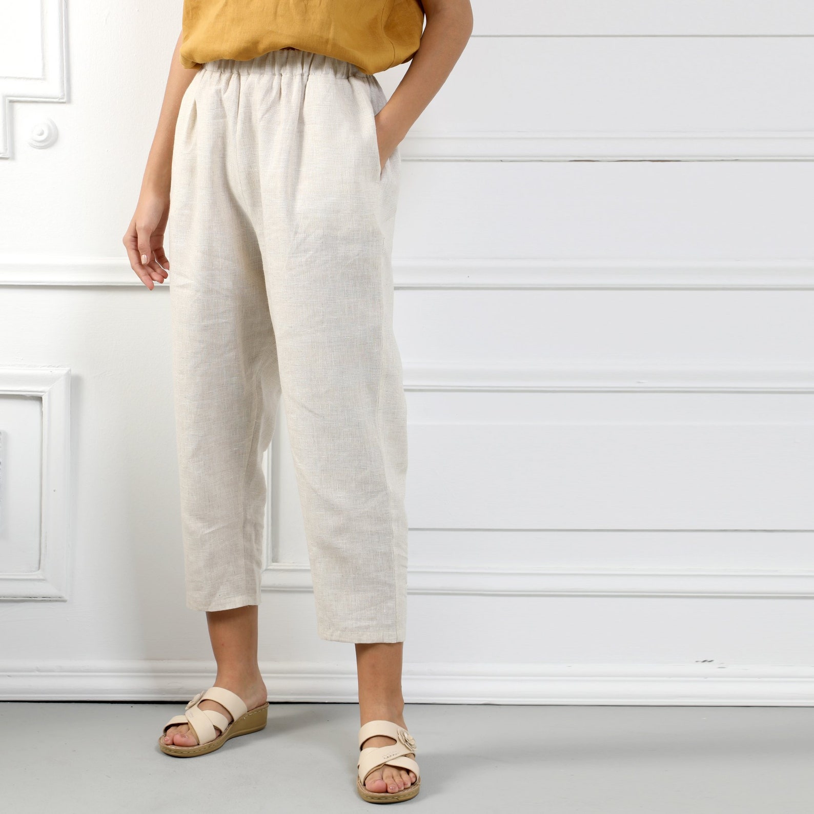 VIOLET Handmade Trouser Style Linen Pants Natural Color Linen - Etsy