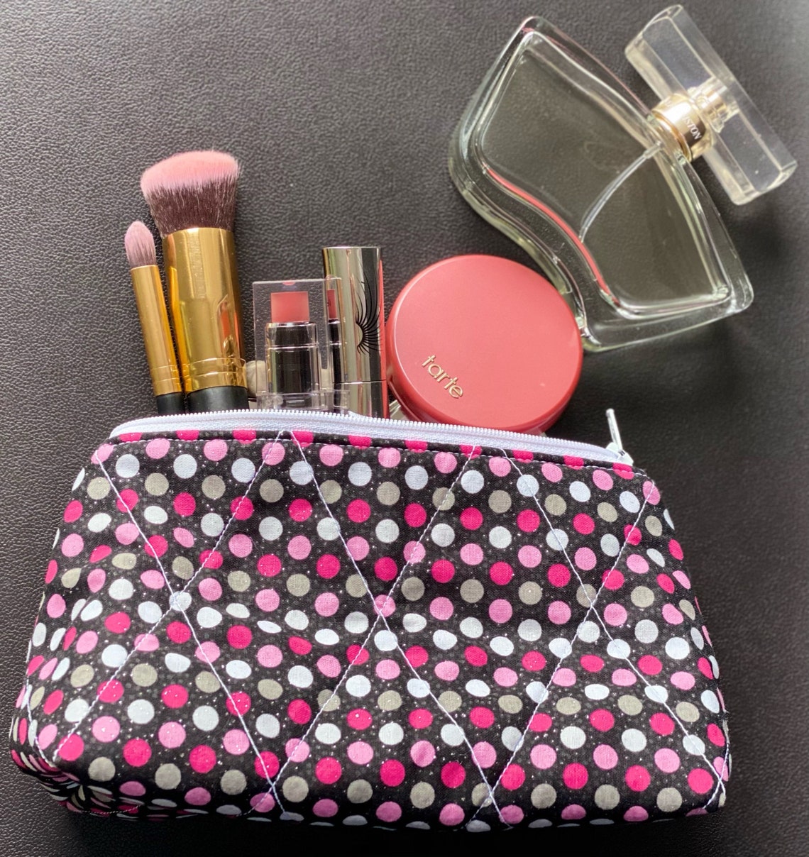 Verilyvogue Classic Cosmetic Bag Black and Pink Polka Dot. Perfect for