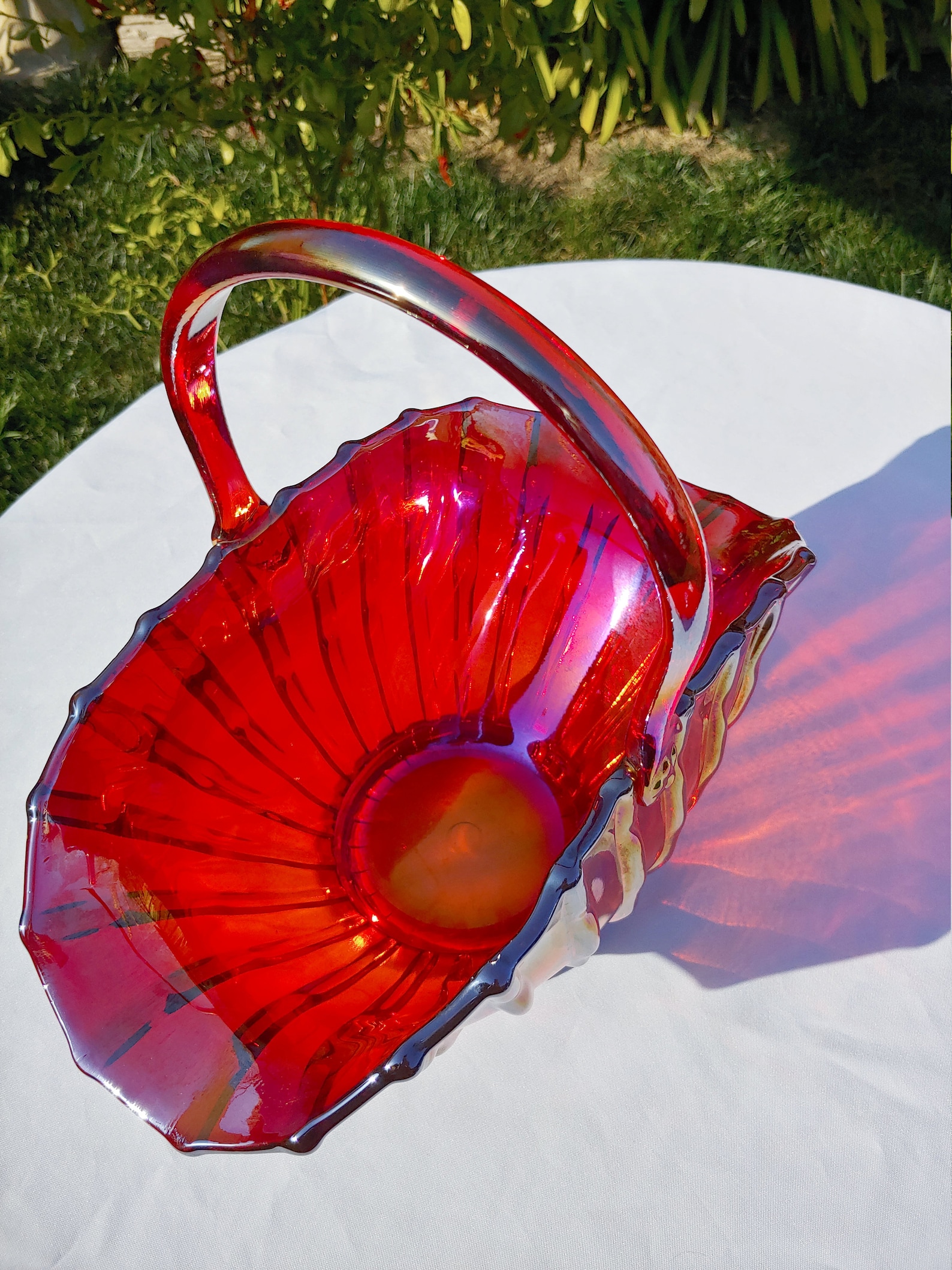 Vintage red glass basket. RARE FIND Etsy
