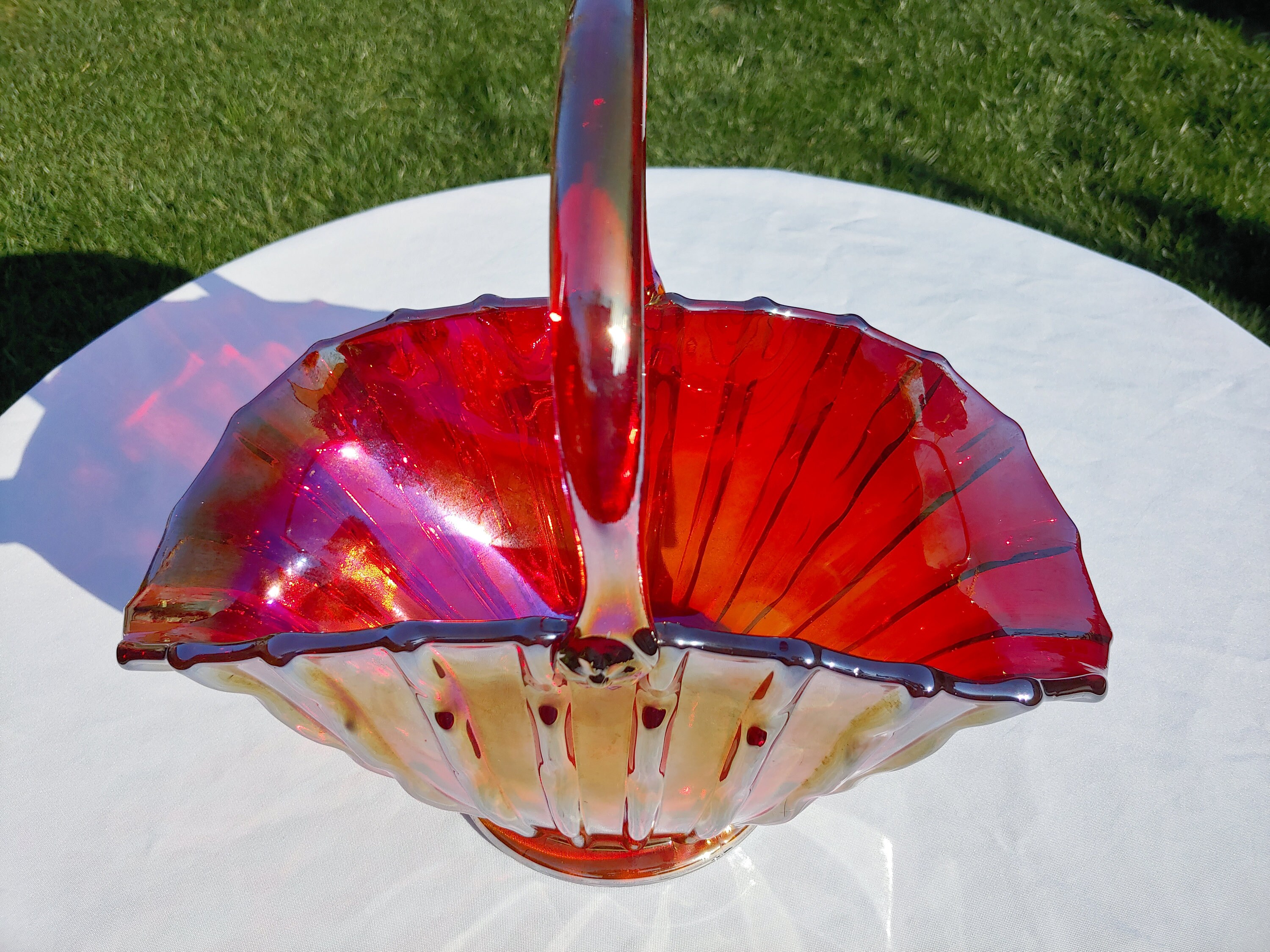 Vintage red glass basket. RARE FIND Etsy