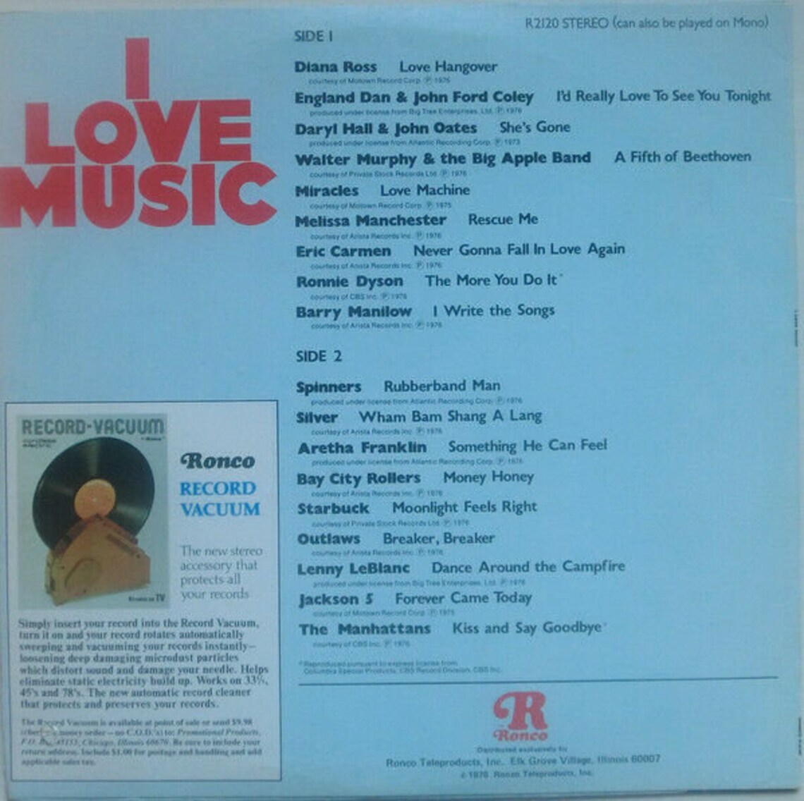 I Love Music Original Hits Ronco R2120 Vintage Vinyl Lp Etsy