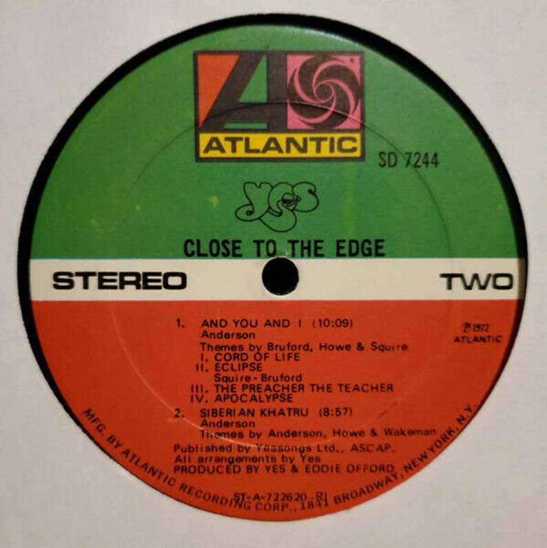 Close To The Edge Vg+ Vintage Vinyl Lp 1972 Atlantic Sd 7244 Prog Rock Yes