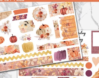 Floral Pumpkins | Bullet Journal Printable Stickers, Autumn Digital Stickers, Fall Journal Sticker Kit, Bujo Thanksgiving Journaling Sticker