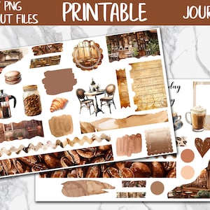 At The Coffee Shop | Bullet Journal Printable Sticker, Coffee Lover Diary Digital Stickers PNG, Journal Sticker Kit, Bujo Journaling Sticker