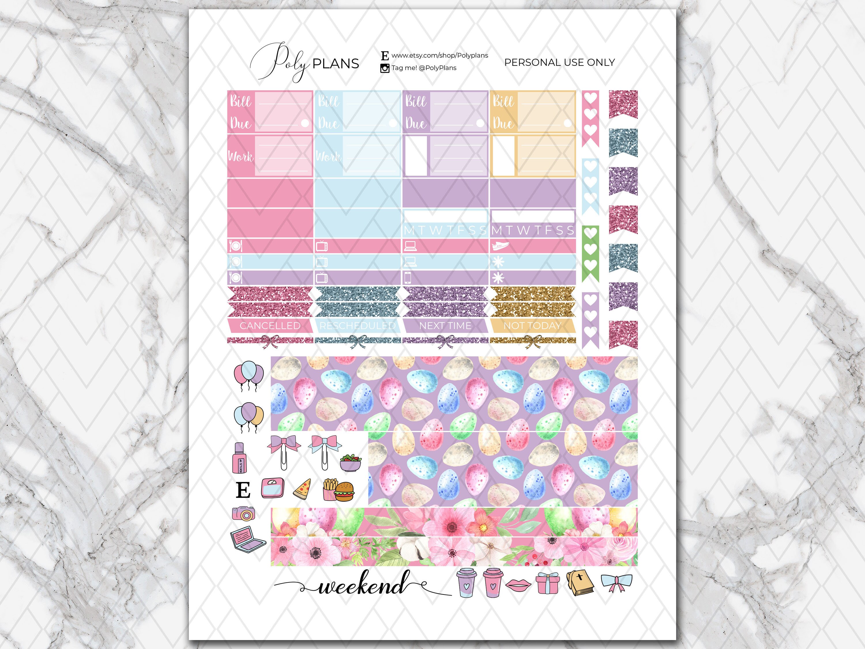 Easter | Bunny Erin Condren Printable Planner Stickers, Floral ECLP ...