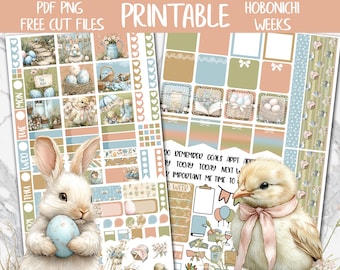 Easter Garden | Easter Hobonichi Weeks Printable Planner Stickers, Digital Stickers PNG, Hobo Spring Stickers, Easter Eggs April Weekly Kit
