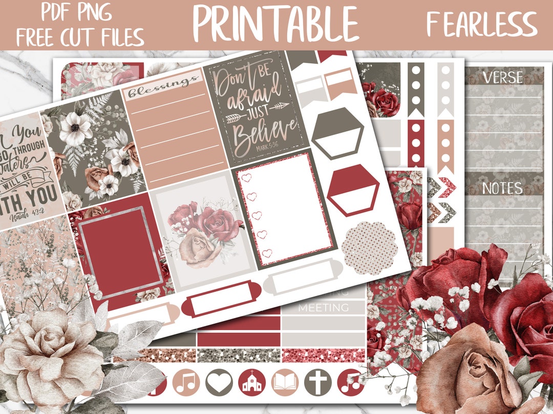 Fearless | Bible Journal Printable Sticker Kit, Bible Digital Stickers ...