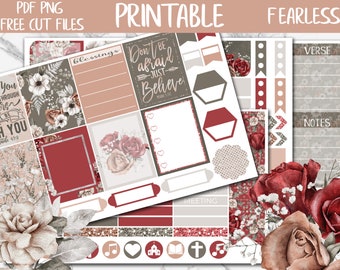 Fearless | Bible Journal Printable Sticker Kit, Bible Digital Stickers, Faith Printable Stickers, Christian Planner Stickers, Cut Files