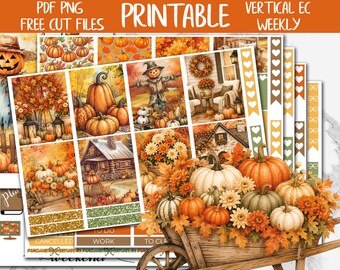 Pumpkin Patch | Fall Erin Condren Printable Sticker Kit, ECLP Cozy Autumn Digital Stickers PNG, September Orange Harvest Planner Weekly Kit
