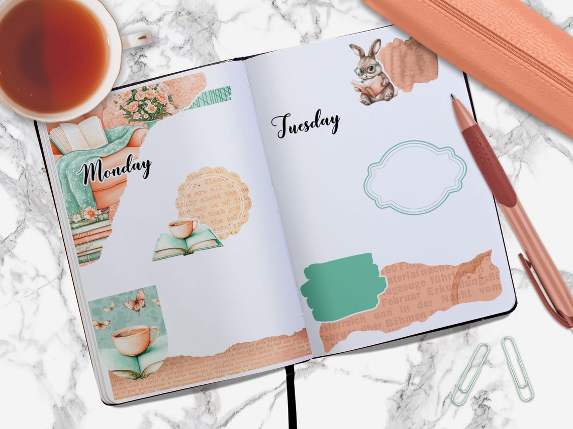 Peachy Books | Bullet Journal Printable Stickers, Book Lover Diary ...