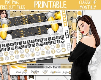 Happy New Year | 2026 Party Classic Happy Planner Printable January Monthly Stickers, Digital Stickers, Celebration HP Monthly Sticker Kit