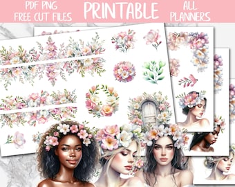 Freesias | Floral Journal Printable Stickers, Flowers Deco Planner Stickers, Spring Flowers Bujo Digital Sticker, Bullet Journal Sticker Kit