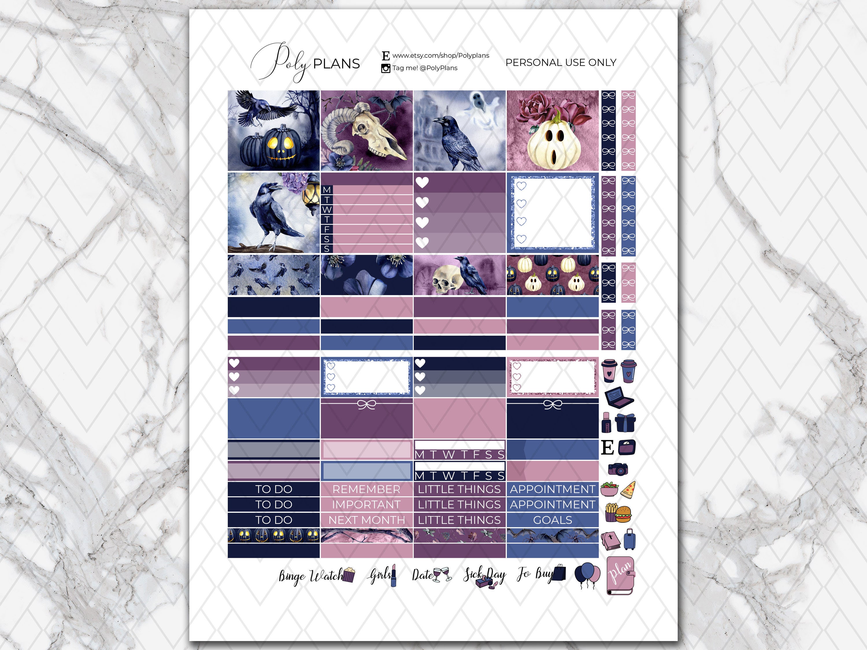 The Raven | Halloween Printable Planner Stickers, Erin Condren October ...