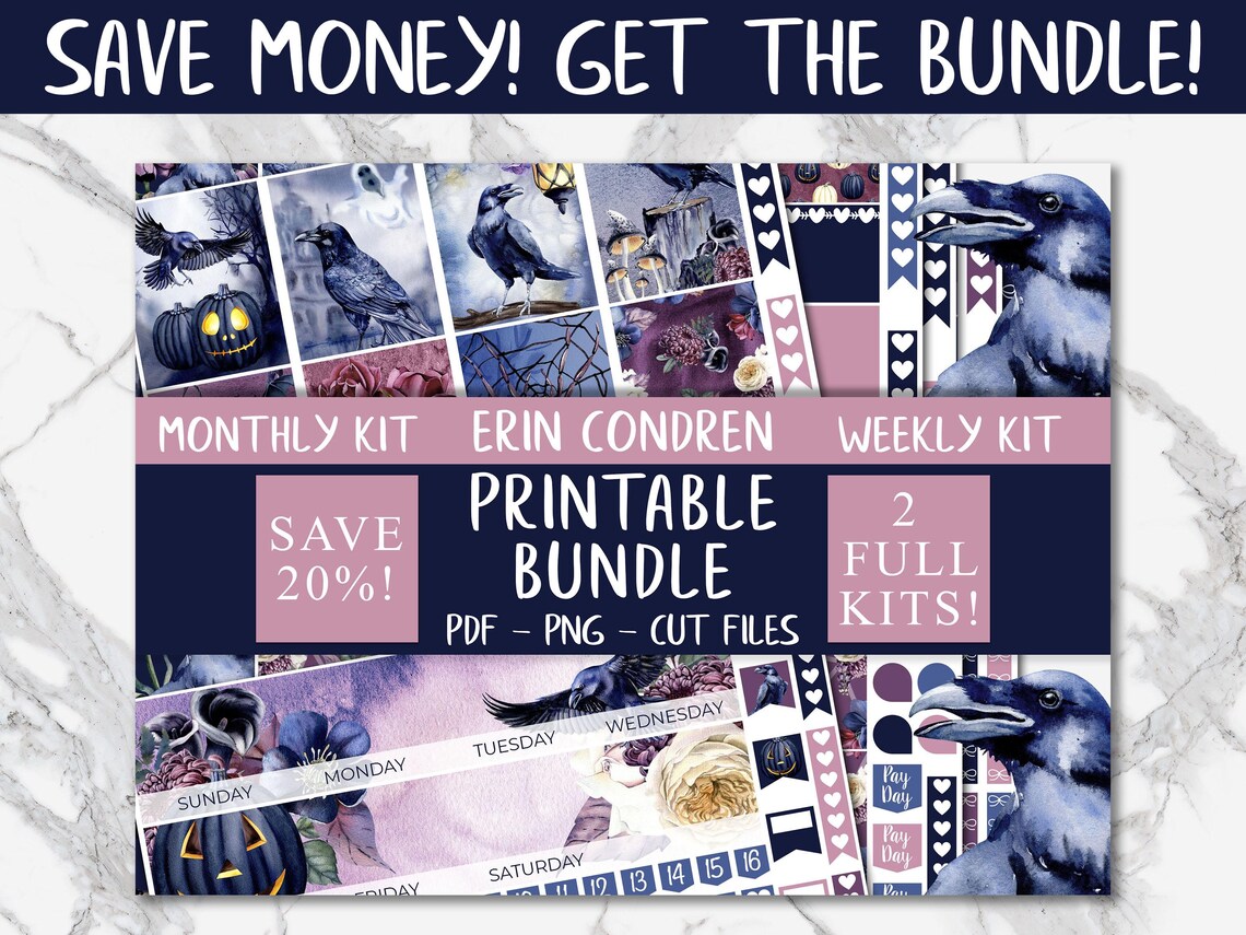 The Raven | Halloween Printable Planner Stickers, Erin Condren October ...