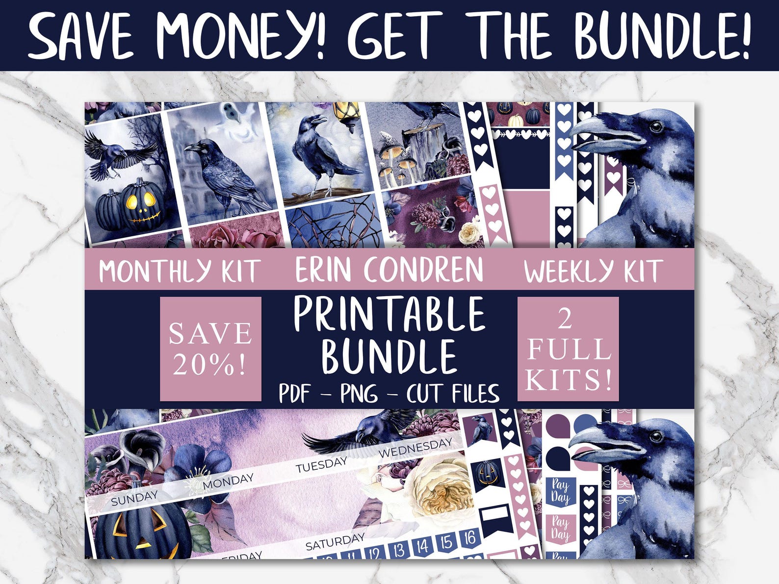 The Raven | Halloween Printable Planner Stickers, Erin Condren October ...