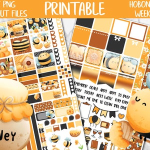 Honey Bee | Spring Bees Hobonichi Weeks Printable Planner Stickers, Cute Bees Digital Stickers PNG, Honeycomb Hobo Functional Weekly Kit