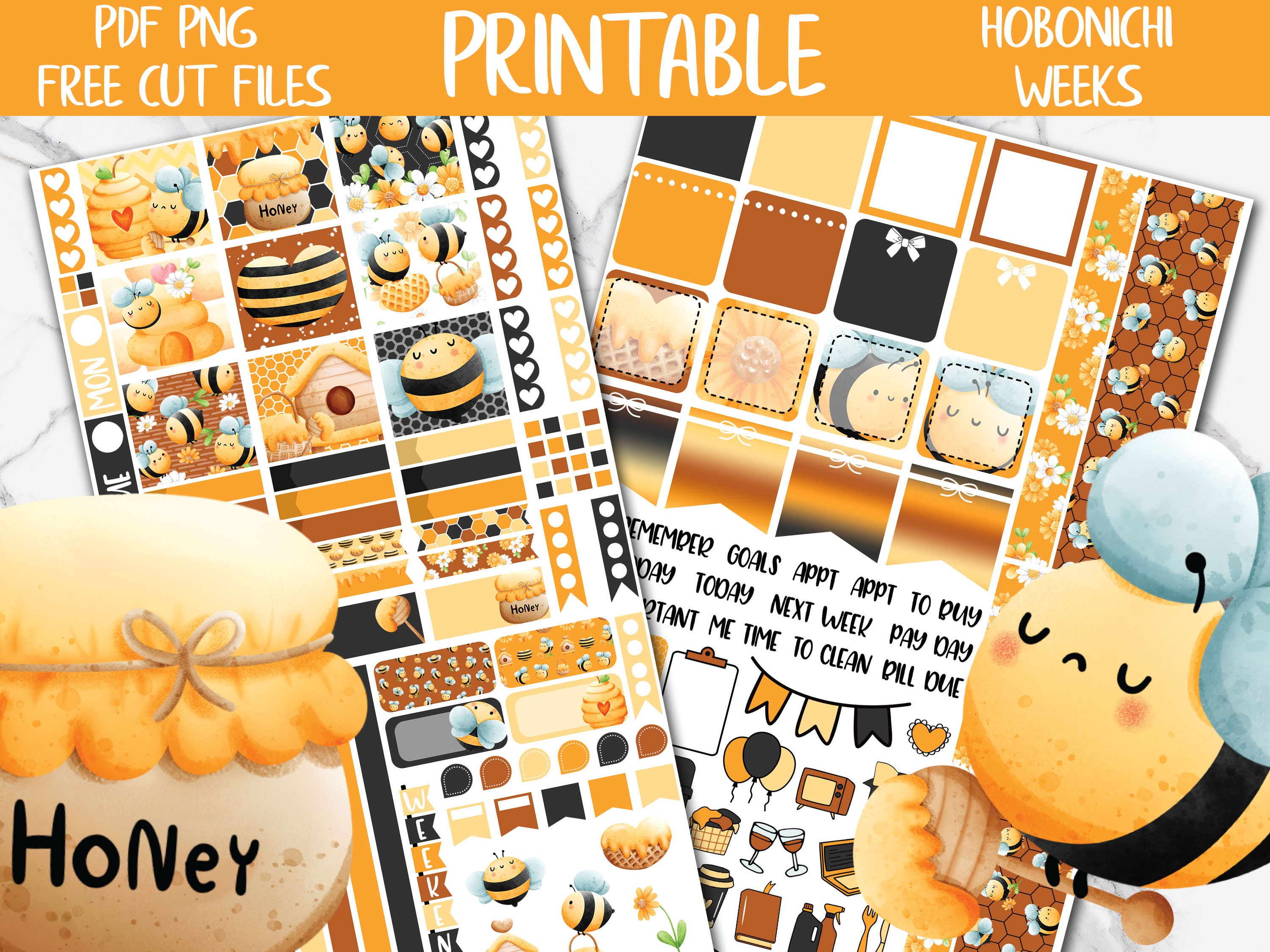 Honey Bee | Spring Bees Hobonichi Weeks Printable Planner Stickers ...