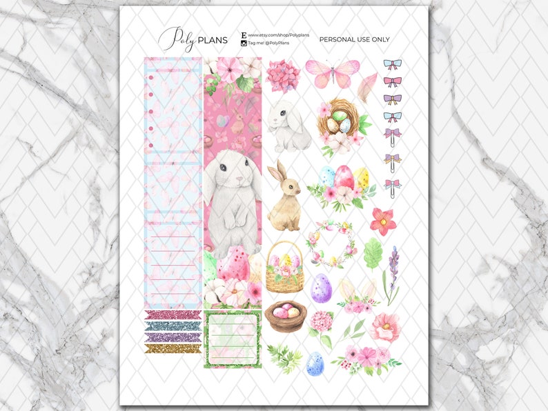 Easter Bunny Printable Planner Stickers Spring Erin Condren - Etsy