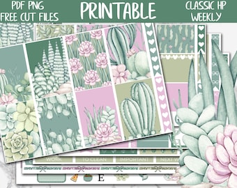 Succulents | Plant Lover Happy Planner Weekly Printable Stickers, Greenery Digital Stickers PNG, March Classic HP Weekly Planner Sticker Kit