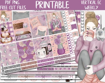 Quiet Moments | Winter Erin Condren Printable Planner Stickers, Digital Sticker, Vertical Planner Weekly Kit, Cat Lover Printable Stickers