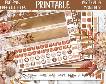 Autumnal | Printable Planner Stickers, Fall Flowers Erin Condren Monthly Planner Stickers, ECLP Autumn Digital Stickers, August Monthly Kit