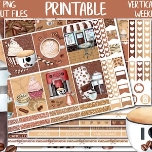 Coffee Lover | Coffee Shop Erin Condren Printable Sticker Kit, ECLP Autumn Digital Sticker PNG, Cafe Vertical Printable Planner Weekly Kit