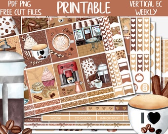 Coffee Lover | Coffee Shop Erin Condren Printable Sticker Kit, ECLP Autumn Digital Sticker PNG, Cafe Vertical Printable Planner Weekly Kit